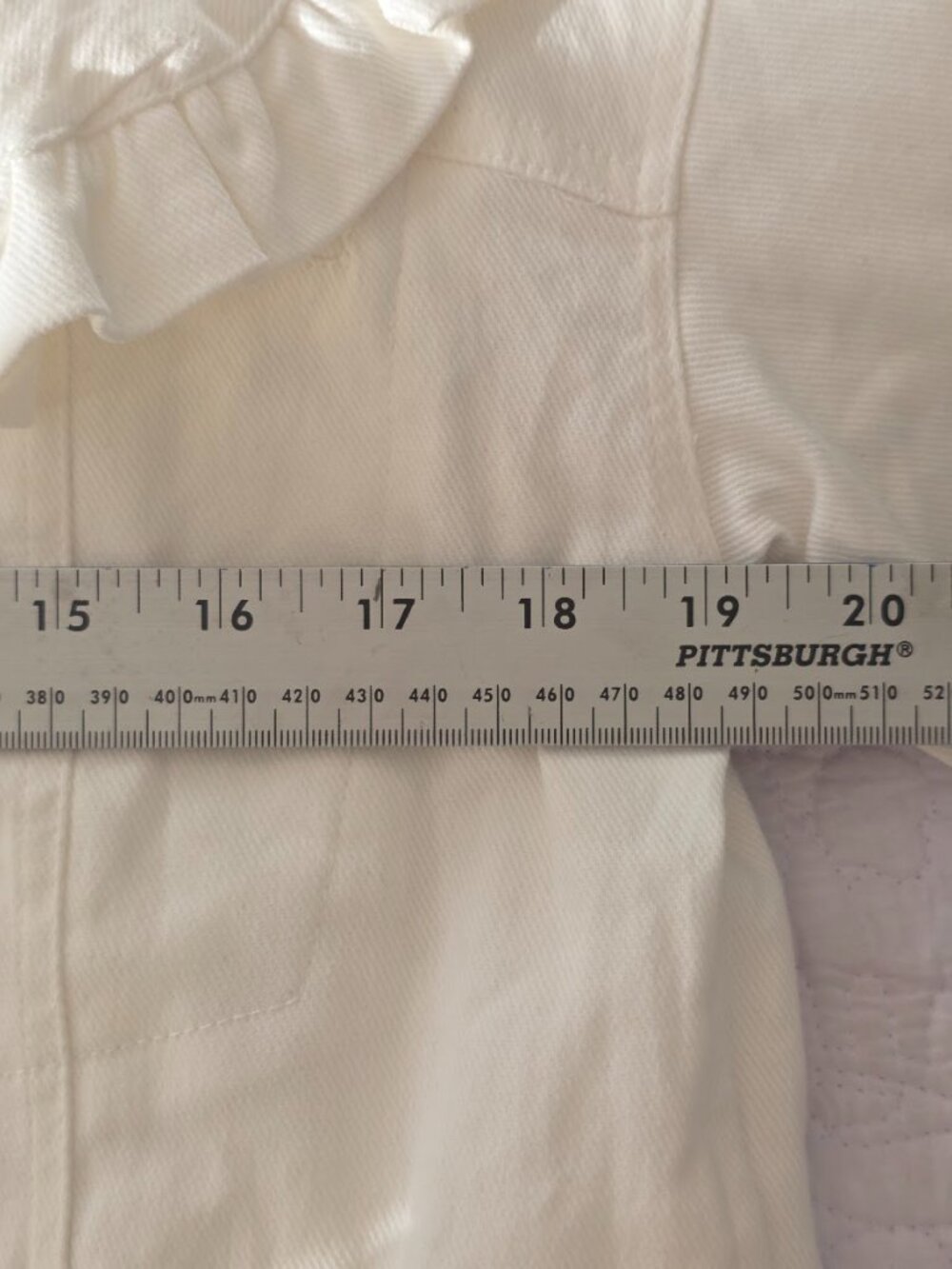 Listicle Ruffle Peter Pan Collar Denim Jacket in Cream White Size Small - Picture 10 of 12